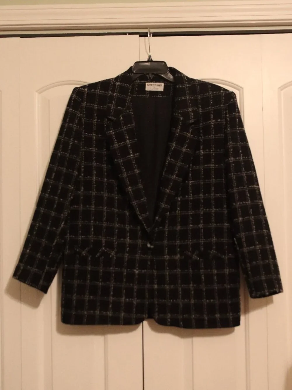 ALfred Dunner Black/White Tweed Wool Blazer Single Button Closure SIze 14